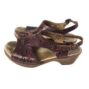 Dansko Brown Leather Cutout Slingback Sandals Wedge Clog Sandals Womens 38